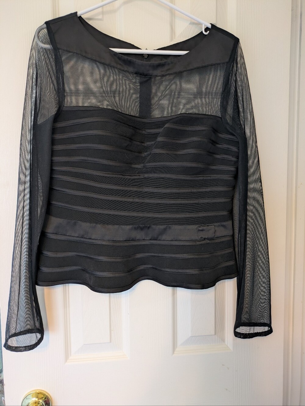 Black Sheer Long-Sleeve Women’s Top